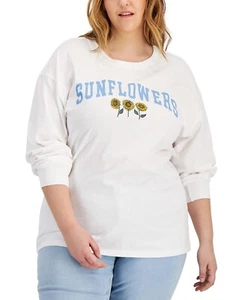 $34 Mighty Fine Trendy Plus Size Sunflowers Long-Sleeve T-Shirt White Size 3X - Picture 1 of 1