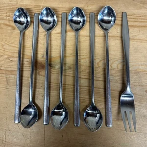Supreme Cutlery Iced Tea Spoons Stainless Japan Set Of 7 + Bonus Dansk Long Fork - Picture 1 of 5