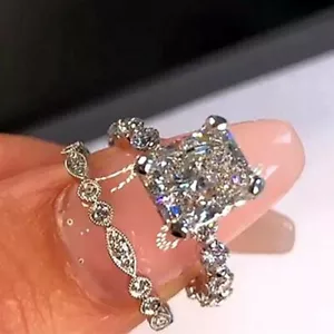 2pcs 925 Silver Filled Women Wedding Ring Set Cubic Zircon Jewelry Gift Sz 6-10 - Bild 1 von 6
