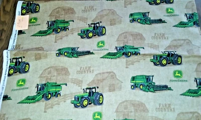 vintage John Deere Farm Country 1 1/2 Yards Cotton Fabric - New - New Old Stock - Image 1 of 4