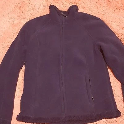 Green Tea Sz S Sweater Jacket Full Zip Purple Pockets Mock Neck Warm Shearling - Image 1 of 4