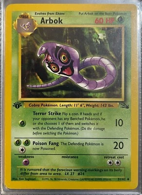 Pokemon Fossil 1st Edition Uncommon card Arbok #31 Nm-MINT Unplayed - WOTC RARE! - Image 1 of 4