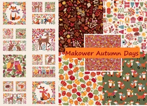 Makower Autumn Days fabric Foxes pumpkins foliage owls woodland FQ, 1/2m & panel - Picture 1 of 28