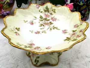 SPRINGER & CO ELBOGAN PINK & GOLD FLORAL EMBOSSED SCALLOPED COMPOTE COMPORT - Bild 1 von 7