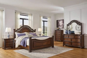 NEW Queen King 5PC Cherry Brown Poster Traditional Bedroom Set Bed/D/M/N/C - Picture 1 of 13