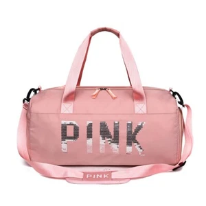 VS Sequins Pink Gym Bag Women Shoe Compartment TRAVEL SPORT Bag fitness SECRET - Picture 1 of 21