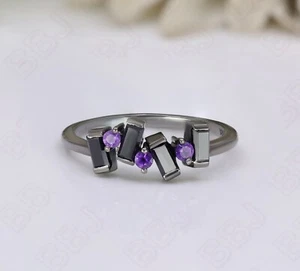 Baguette schwarzer Onyx Silber 925 Silber schwarz rhodiniert Verlobungsband - Bild 1 von 5