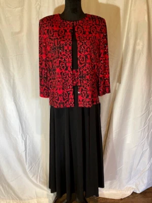 VESTIDO/JAQUETA MAXI JESSICA HOWARD "MISSY" VERMELHO/PRETO SEM MANGAS TAMANHO 16 NOVO COM ETIQUETAS - Imagem 1 de 4