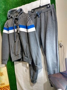 2 PIECE MEN'S BLUE AND GRAY SWEAT SUIT WITH THICK LINING MATERIAL CLUB WEAR - Picture 1 of 2
