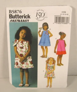 Butterick 5876 Fast & Easy Pullover Dress Girls' 1 - 4 Uncut Pattern - Picture 1 of 3