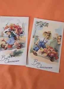 Carte d anniversaire ancienne  jardinier naif# - Picture 1 of 3