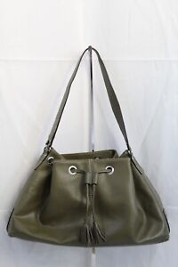 Tommy Hilfiger Faux Leather Hobo Bag Purse Tassel Olive Green Large Silver Tone