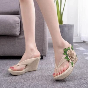 Para mujer Zapatillas de cuña Plataforma Playa Flores Tacones altos Sandalias Zapatos Chanclas - Imagen 1 de 55