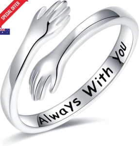 925 Silver Hug Ring – Adjustable "I Love You" Hand Ring for Mother Daughter - Picture 1 of 12