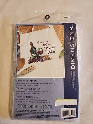 Dimensions Cross Stitch Designer Apron #73517 Conserve Water Drink Wine New - Image 1 of 4