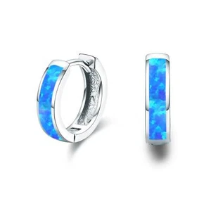 Hot Selling High Quality Sterling S925 Blue Opal Huggies Earrings For Women Gift - Picture 1 of 6