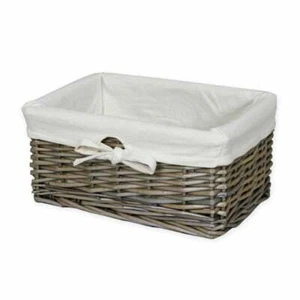 Small Wicker Storage Basket Grey Antique Wash Lined Home Décor Organise - Picture 1 of 10