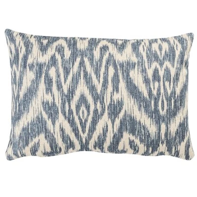 Textured Linen Blend Abstract Ikat Boudoir Cushion in Marine Blue. 17x12" Cover - Image 1 of 3