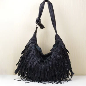 Genuine Leather Desinger Tassel Handbag Women's Black Tote Shoulder Bag - Picture 1 of 14
