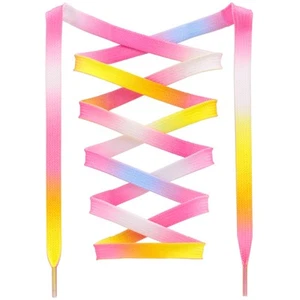 Colorful Flat Shoe Laces: 2 Pair 47Inch Pink Rainbow Printed Shoelaces for Sn... - Picture 1 of 9