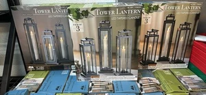 Evergreen LED Tapered Candle All Steel Frame Tower Lantern Pack of 3 - Black - Picture 1 of 6