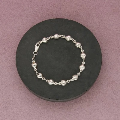 sterling silver puffy heart link bracelet size 6.5in - Image 1 of 3