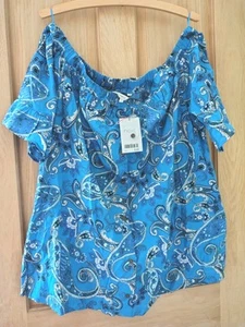 New with Tag NEXT Size 22 BLUE Multi Top Can be worn on or off the shoulders - Picture 1 of 7