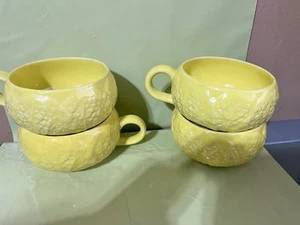 Set of 4 Vintage Secla Yellow Cabbage Leaf Soup Mugs- Portugal - Picture 1 of 7