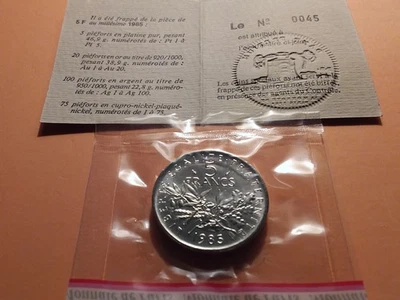 G 154 . P1 . PIEFORT 5 FRANCS SEMEUSE NICKEL. 1985 . ( 61 EXEMPLAIRES  ) . - Photo 1/2