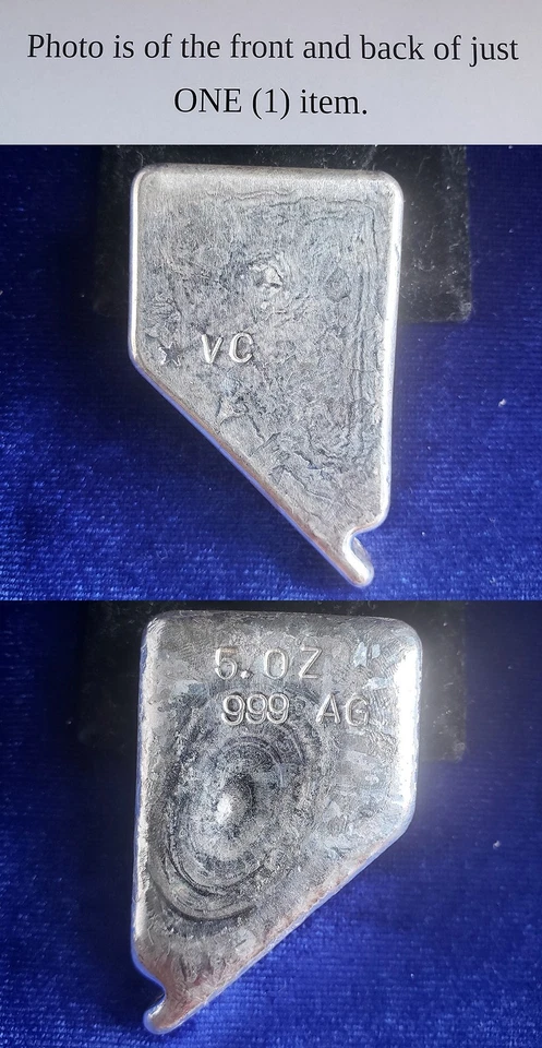 Virginia City Nevada State Shape 5 Troy Oz .999 Fine Silver Hand Poured Art Bar - Image 1 of 1