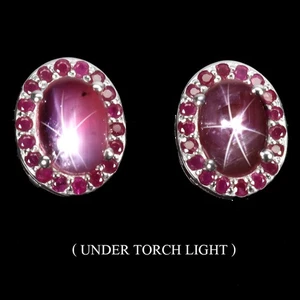 925 Sterling Silver Earrings Oval Star Ruby 6x4mm Ruby Natural Gemstone Jewelry - Picture 1 of 13