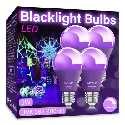 4 Pack A19 LED Black Light Bulbs,9W (100W Equivalent) E26 Base Dimmable Black... - Image 1 of 4