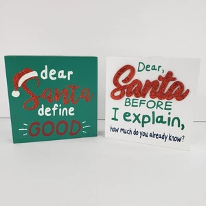 Set of 2 Christmas Santa Wood Decor Signs Funny Holiday Humor Humorous - Picture 1 of 8