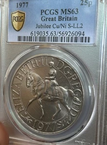 Gran Bretaña / 1977 25 peniques nuevos corona jubileo de plata - graduación profesional CU/NI S-LL2 - Imagen 1 de 6