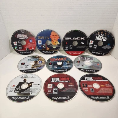 PS2 10 games lot bundle Bully, Black, Ghost Recon, Rainbow Six, Swat (Disc Only) - Image 1 of 4