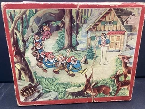 Vintage Rare 20 Wood SNOW WHITE PUZZLE BLOCKS w/ 6 puzzles in Wooden box - Picture 1 of 10