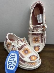NEW Hey Dude Wendy Cottage Crochet Granny Square Women's 6 Petal Pink Shoes - Picture 1 of 3