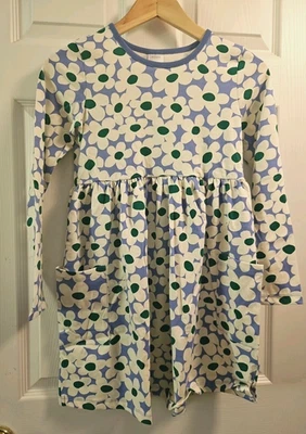 NUEVO CON ETIQUETAS Hanna Andersson DAISIES AZUL L/S PLAY VESTIDO CON BOLSILLOS 140 10 $48 Foto 1 de 4