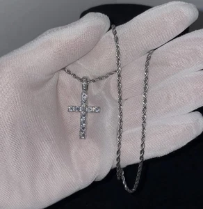 Men Women Hip Hop Cross Pendant Necklace Zircon Tennis Chain Iced Out Bling Neck - Picture 1 of 6