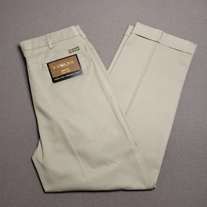 Savane Dress Pants Men's 36x32 Tan Pleated Cuffed Deep Dye Creased Wrinkle Free - Picture 1 of 12