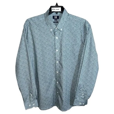 Cutter & Buck Shirt Men’s Size XXL Green Light Blue Floral Button Front - Image 1 of 4
