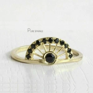 14K Gold 0.16 Ct. Black Lab-Created Diamond Half Sun Design Ring Fine Jewelry - Picture 1 of 5