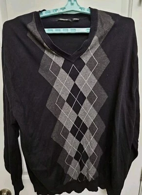 Suéter Liz Claiborne Para Hombres 2XLT Negro Argyle Manga Larga Cuello en V 100% Algodón Foto 1 de 4