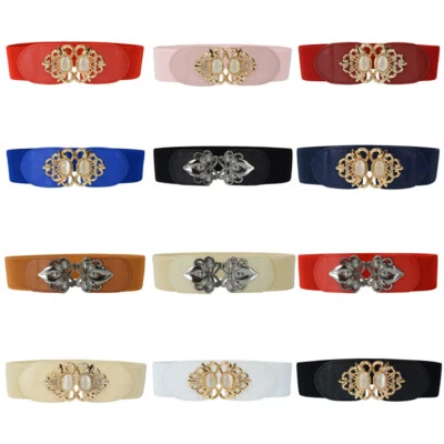 Women's Metal Flower Buckle Waist Elastic Belt Stretch Dress Corset Waistband - Image 1 of 4