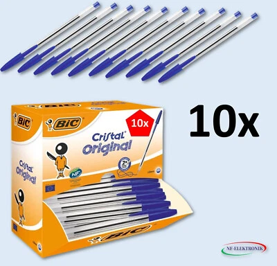Kugelschreiber BIC Cristal Medium 0,4 Clip - Stick- Blau - 10 Stück - Medium - Bild 1 von 2