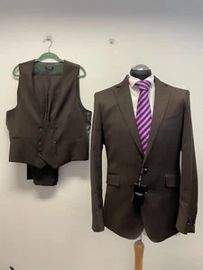 MONCRIEF 3PC SUIT 100% ITALIAN FINE WOOL IN BROWN 42R W40 L32 BNWT (0125) - Picture 1 of 15