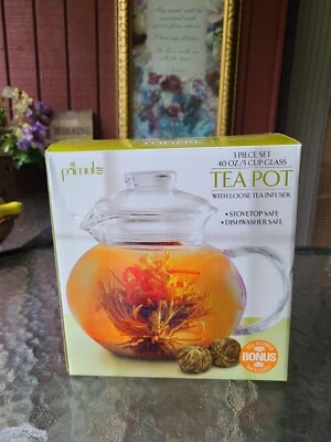 Primula Flowering 5 Cup Glass Tea Pot w/ Loose Tea Infuser Clear -Tea Flower Inc - Image 1 of 4