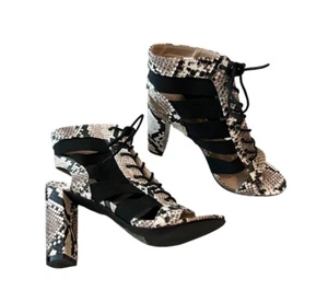 NY&CO Ankle Open Boot Python Print Faux Leather Lace Up Sz 8 New - Picture 1 of 5