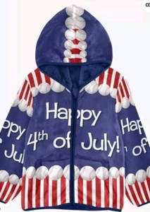 4TH OF JULY 5T USA Baseball Zip Up Hoodie For Kids/Warm Fleece Jacket/Nightime - Picture 1 of 4