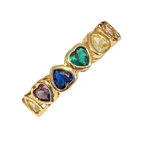 Gold Rainbow Hearts Eternity Ring Band Cubic Zirconia Plated Stackable Size 9 - Picture 1 of 13